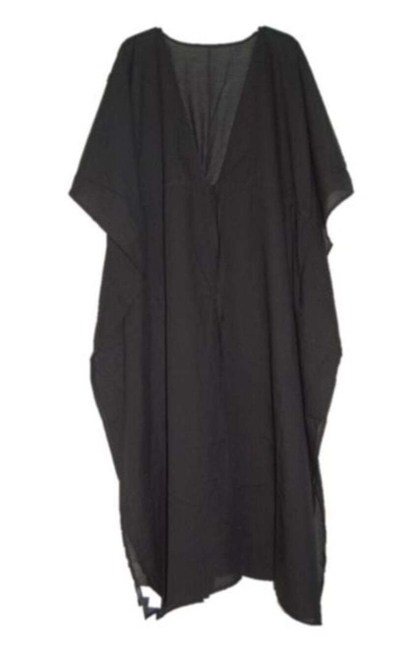 Banana Republic Black Cotton Kaftan Beach Cover-Up One Size